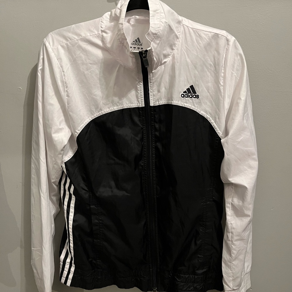 Adidas white black windbreaker jacket